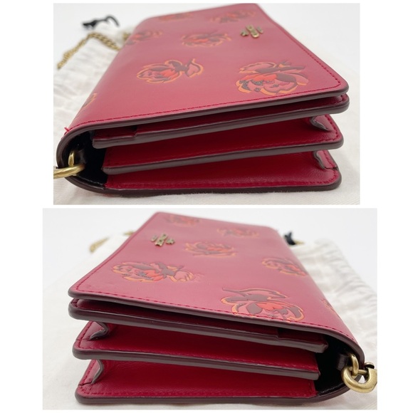 Coach Callie Foldover Chain Clutch With Floral Print Leather Red Apple - Picture 13 of 16